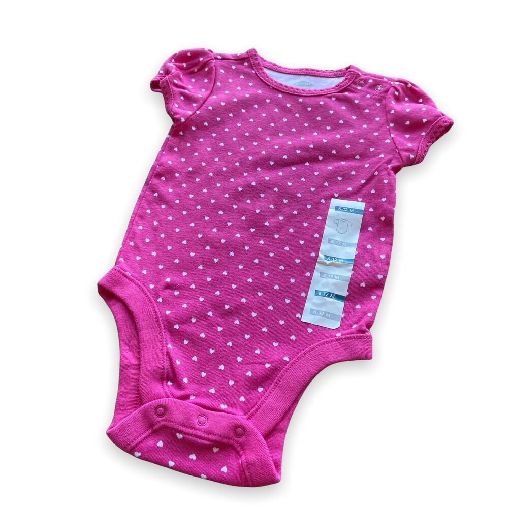 Old Navy Girls Bodysuit Size 6-12 Mo Pink White Polka Dot‎ Hearts Print NEW